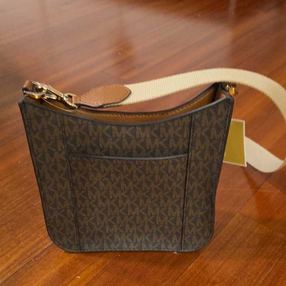 Michael Kors Brown MK Monogram Crossbody with Tan Strap - Picture 7 of 8